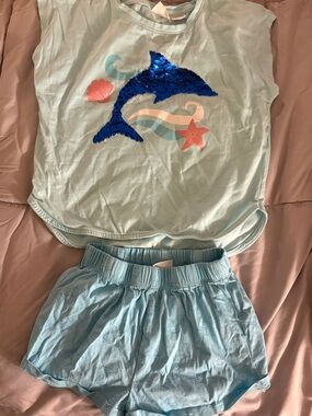 ZARA Light Blue Tee with Blue Sequin Set